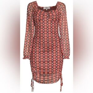 MADDEN NYC BROWN FLOWER PRINT CASUAL DRESSY RUCHED BODYCON DRESS NWT SZ XS